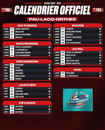 La LNB publie ce jour 𝐥𝐞 𝐜𝐚𝐥𝐞𝐧𝐝𝐫𝐢𝐞𝐫 𝐝𝐞 𝐏𝐑𝐎 𝐁