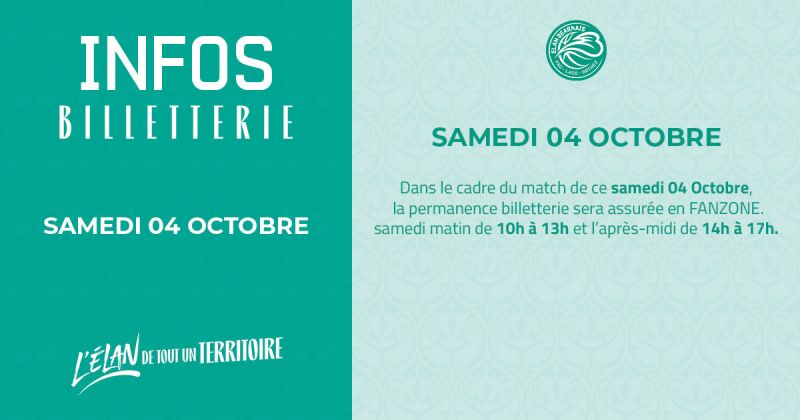 Ouverture billetterie - Samedi 04 Octobre